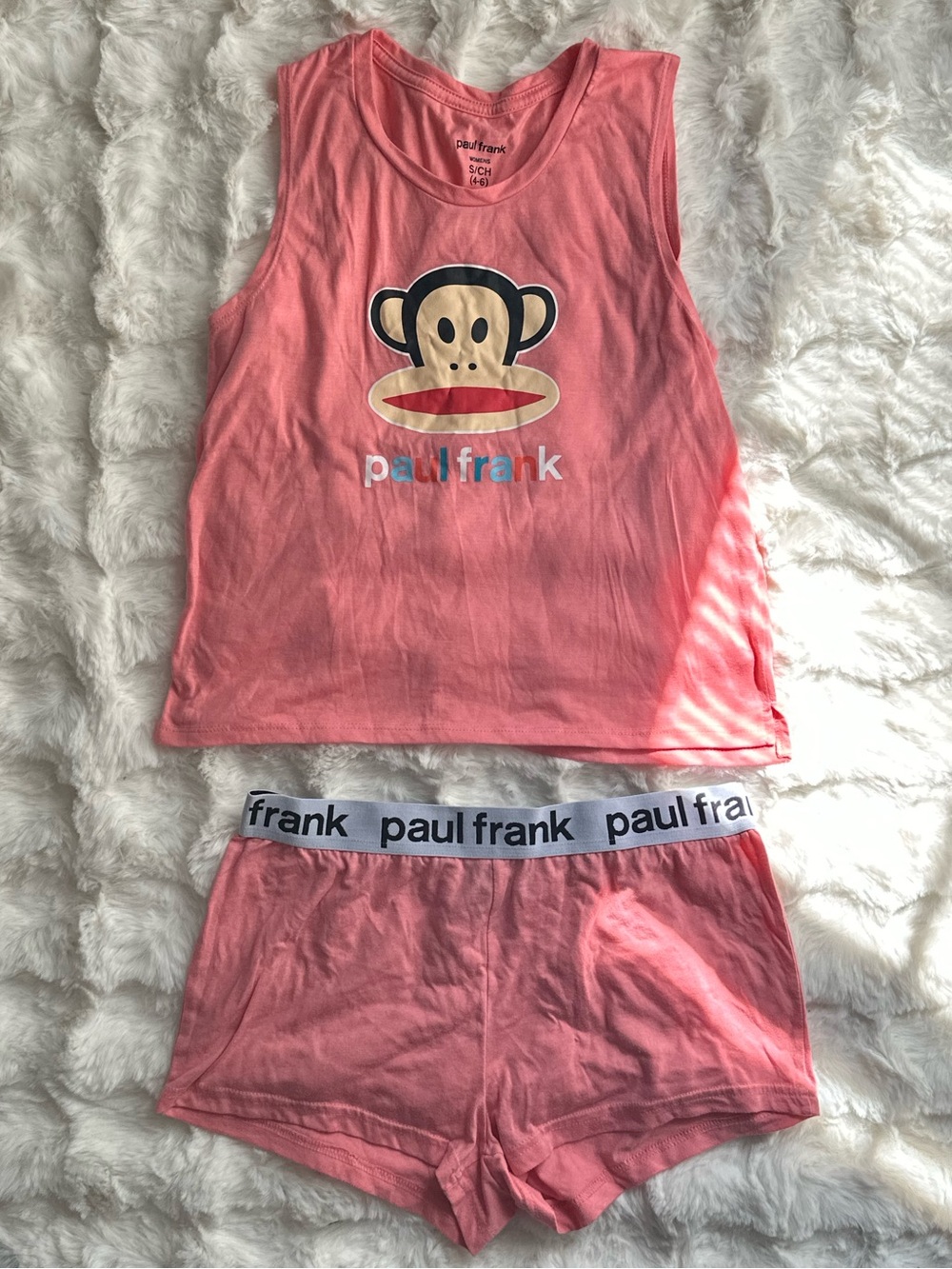 Rare Paul Frank Women’s' Pink Monkey Logo Tank & Boxer Shorts Pajama Set